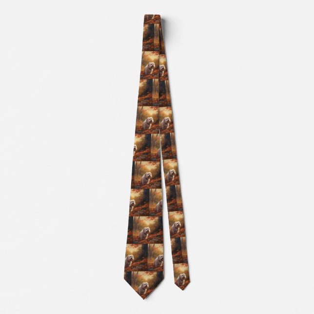 Tibetan Terrier in Autumn Leaves Fall Inspire  Tie (Front)