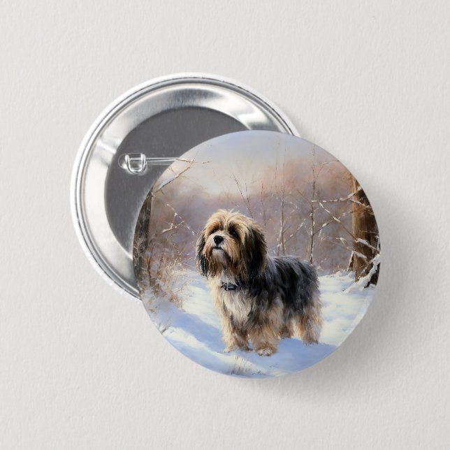 Tibetan Terrier Let It Snow Christmas  6 Cm Round Badge (Front & Back)
