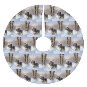 Tibetan Terrier Let It Snow Christmas Brushed Polyester Tree Skirt