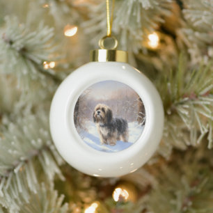 Tibetan Terrier Let It Snow Christmas Ceramic Ball Christmas Ornament