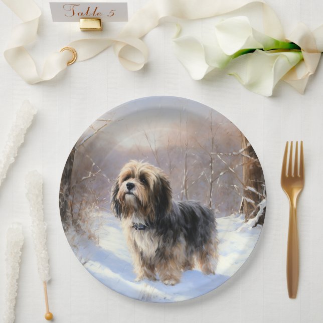Tibetan Terrier Let It Snow Christmas  Paper Plate (Wedding)