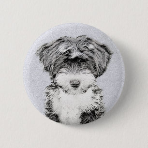 Tibetan Terrier Painting - Cute Original Dog Art 6 Cm Round Badge