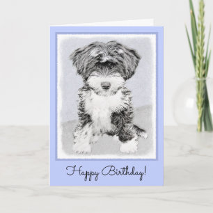 Tibetan Terrier Painting - Cute Original Dog Art Card