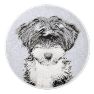 Tibetan Terrier Painting - Cute Original Dog Art Ceramic Knob