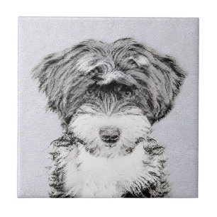 Tibetan Terrier Painting - Cute Original Dog Art Ceramic Tile