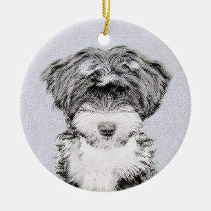 Tibetan Terrier Painting - Cute Original Dog Art Ceramic Tree Decoration