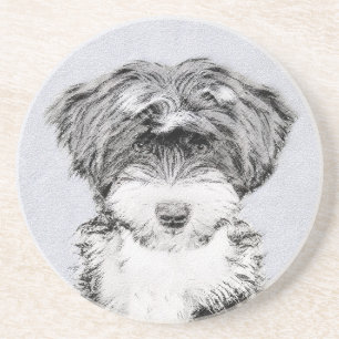 Tibetan Terrier Painting - Cute Original Dog Art Coaster