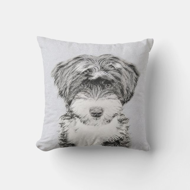 Tibetan Terrier Painting - Cute Original Dog Art Cushion (Front)
