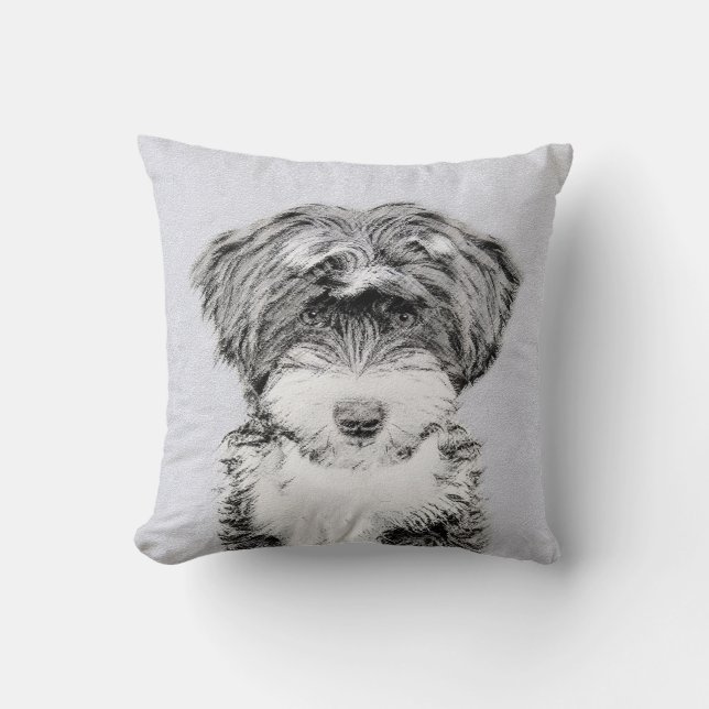 Tibetan Terrier Painting - Cute Original Dog Art Cushion (Front)