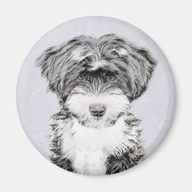 Tibetan Terrier Painting - Cute Original Dog Art Magnet (Front)