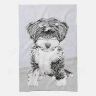 Tibetan Terrier Painting - Cute Original Dog Art Tea Towel