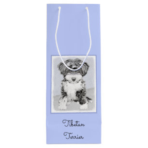 Tibetan Terrier Painting - Cute Original Dog Art Wine Gift Bag