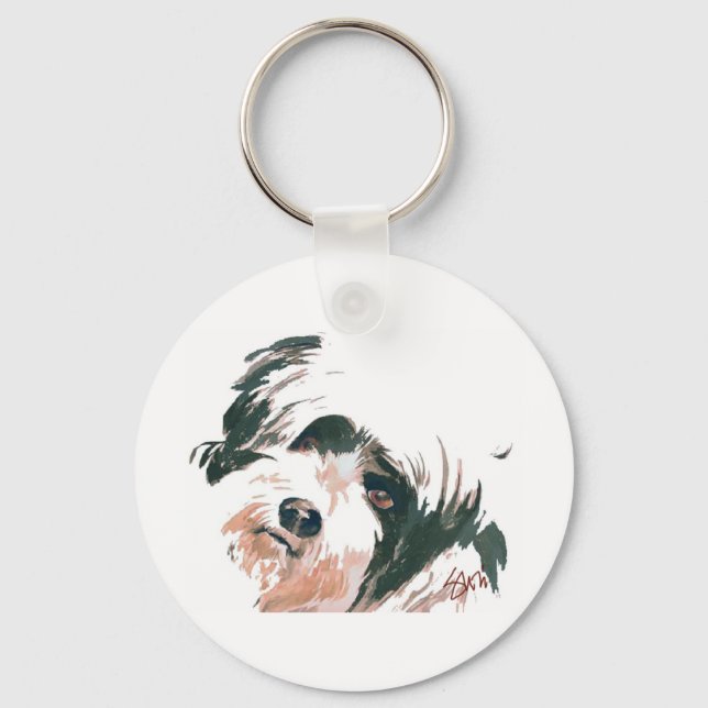 Tibetan Terrier portrait Key Ring (Front)