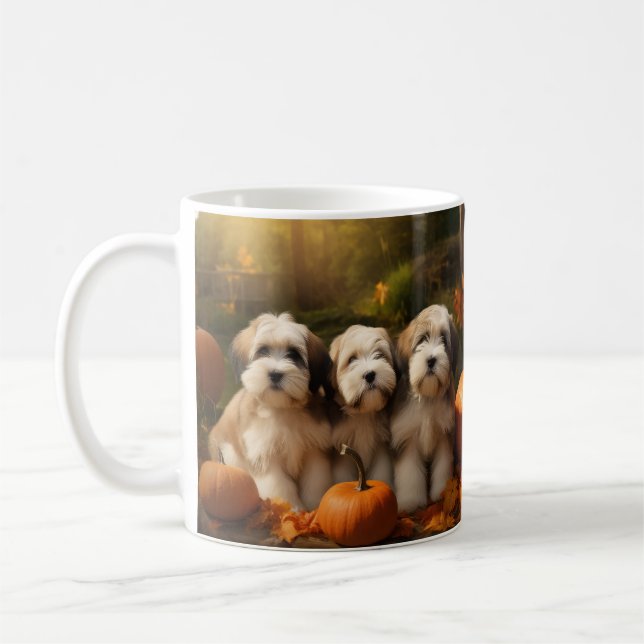 Tibetan Terrier Puppy Autumn Delight Pumpkin Coffee Mug (Left)