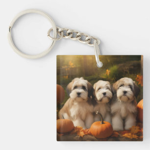 Tibetan Terrier Puppy Autumn Delight Pumpkin Key Ring