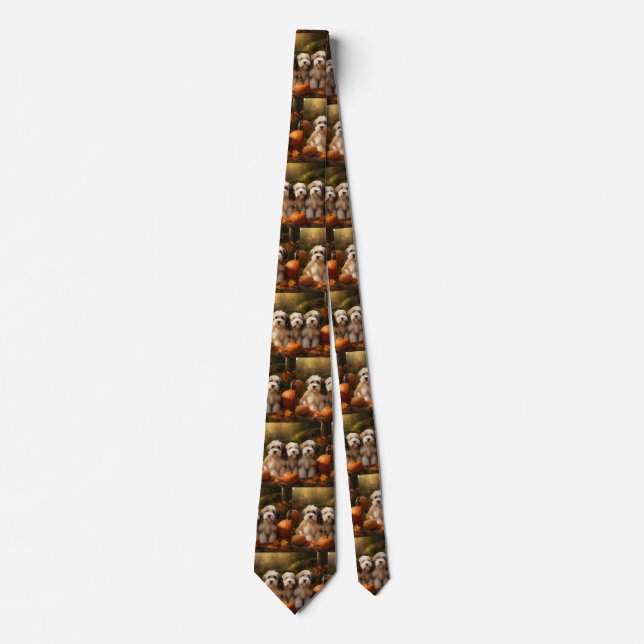 Tibetan Terrier Puppy Autumn Delight Pumpkin Tie (Front)