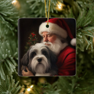 Tibetan Terrier Santa Claus Festive Christmas Ceramic Ornament