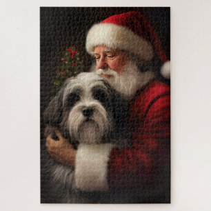 Tibetan Terrier Santa Claus Festive Christmas  Jigsaw Puzzle