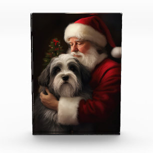 Tibetan Terrier Santa Claus Festive Christmas Photo Block