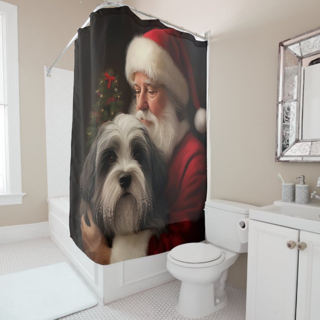 Tibetan Terrier Santa Claus Festive Christmas  Shower Curtain (In Situ)