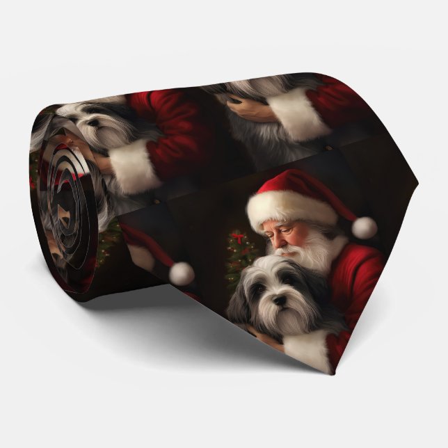 Tibetan Terrier Santa Claus Festive Christmas  Tie (Rolled)