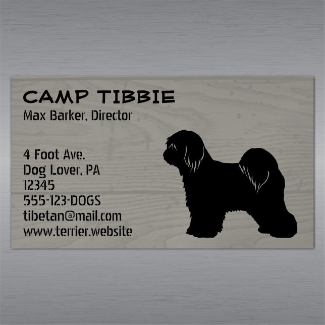 Tibetan Terrier Silhouette Faux Rustic Wood Style Magnetic Business Card (Creator Uploaded)