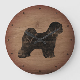 Tibetan Terrier Silhouette Rustic Large Clock