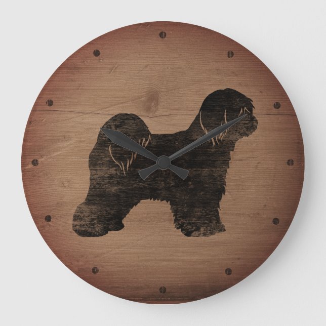 Tibetan Terrier Silhouette Rustic Large Clock (Front)