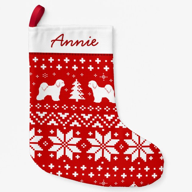 Tibetan Terrier Silhouettes Pattern Dog Lover's Small Christmas Stocking (Front)