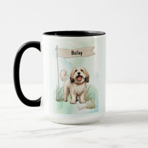 Tibetan Terrier Watercolor Personalised Dog Mug