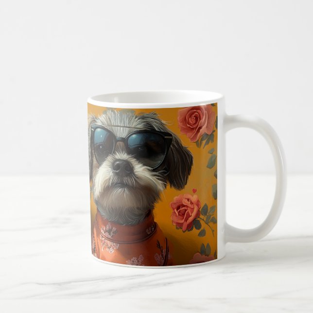 Tibetan Terrier with Heart Roses Valentine's Day Coffee Mug (Right)