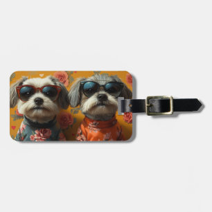 Tibetan Terrier with Heart Roses Valentine's Day Luggage Tag
