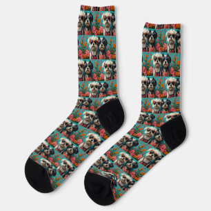 Tibetan Terrier with Heart Roses Valentine's Day Socks