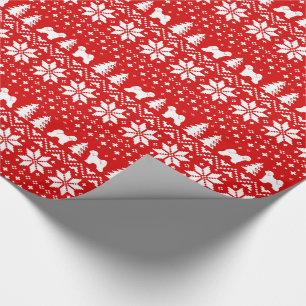 Tibetan Terriers Christmas Sweater Pattern Red Wrapping Paper