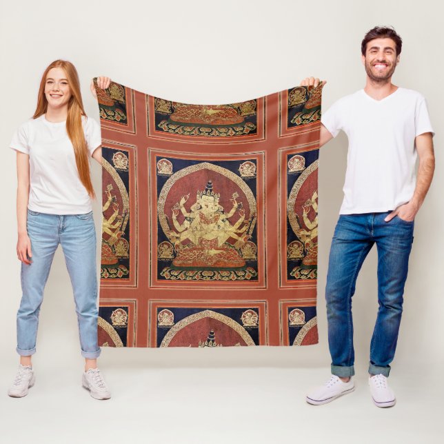 Tibetan Thangka of Guhyasamaja Akshobhyavajra Fleece Blanket (In Situ)