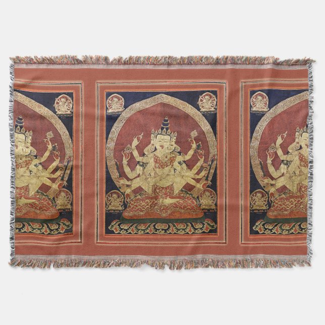 Tibetan Thangka of Guhyasamaja Akshobhyavajra Throw Blanket (Front)