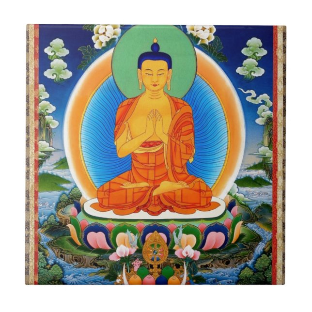 Tibetan Thangka Prabhutaratna Buddha Ceramic Tile (Front)