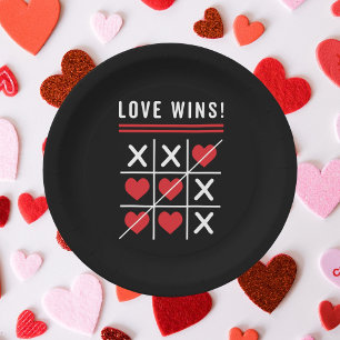 Tic Tac Toe Love Wins Birthday Valentine's Day Paper Plate