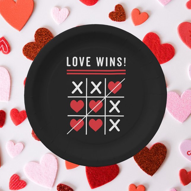 Tic Tac Toe Love Wins Birthday Valentine's Day Paper Plate (Creator Uploaded)