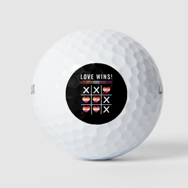Tic Tac Toe Love Wins LGBTQ Lesbian Pride Golf Balls (Front)
