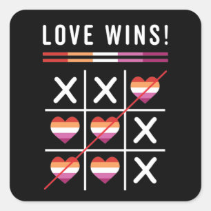 Tic Tac Toe Love Wins LGBTQ Lesbian Pride Square Sticker