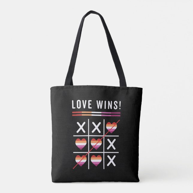 Tic Tac Toe Love Wins LGBTQ Lesbian Pride Tote Bag (Back)