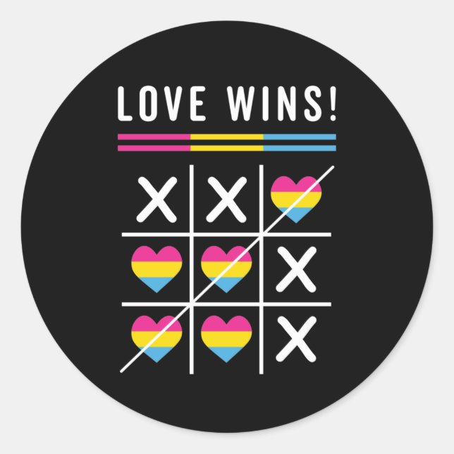 Tic Tac Toe Love Wins LGBTQ Pansexual Pride Classic Round Sticker (Front)