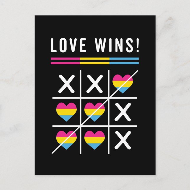 Tic Tac Toe Love Wins LGBTQ Pansexual Pride Postcard (Front)