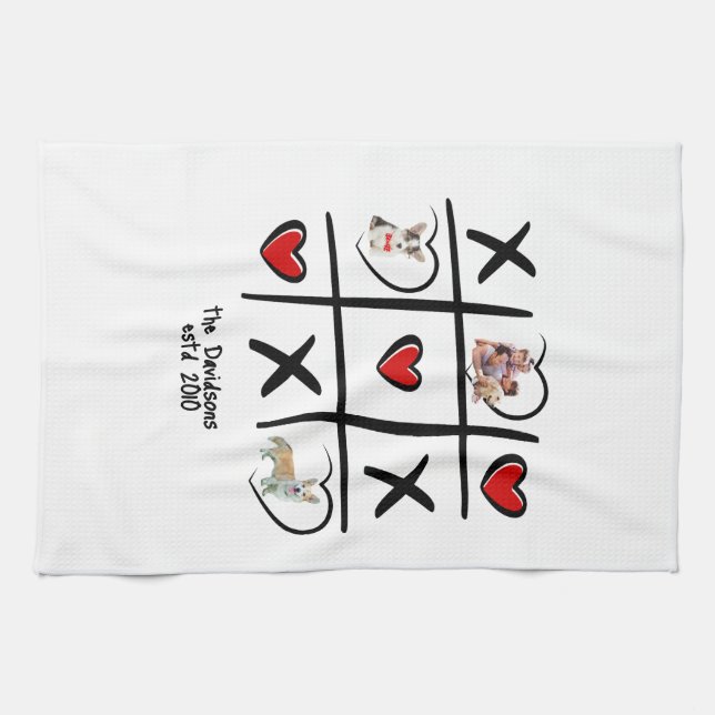 Tic-Tac-Toe Personalised Photo Tea Towel (Horizontal)