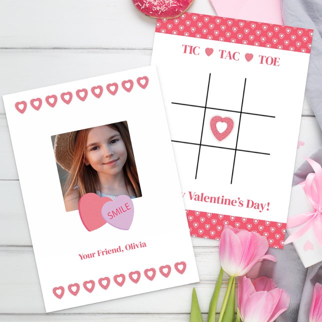 Tic Tac Toe Valentine Photo Classroom Card (Activity Valentine Classroom Exchange Card)