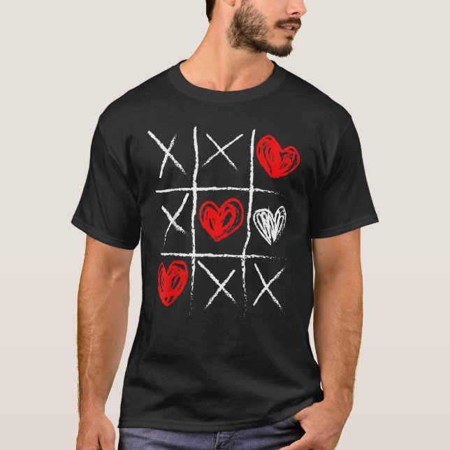 Tic Tac Toe Valentine's Day Cute Hearts Gamer T-Shirt (Front)