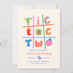 Tic Tac Two Girl 2nd Birthday Party Invitation