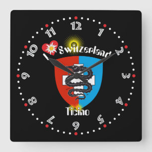 Ticino Schweiz Suisse Svizzera Svizra Uhr Square Wall Clock
