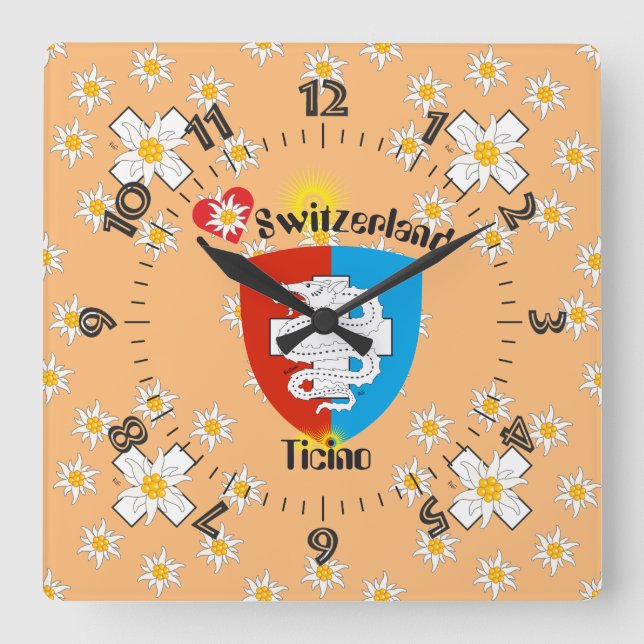 Ticino Schweiz Suisse Svizzera Svizra Uhr Square Wall Clock (Front)